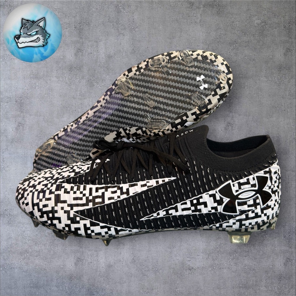 Mens Size 9.5 Under Armour Shadow Elite 3 FG 'QR Code' Soccer Cleats Black White